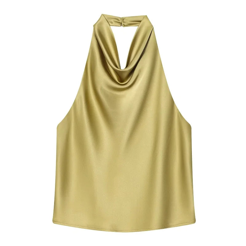 Women's Satin Halter Backless Camisole Top