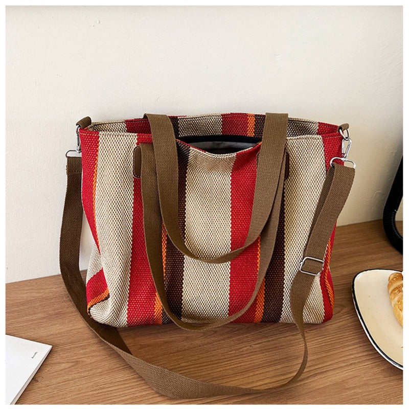 Women's Striped Canvas Crossbody Shoulder Bag - Large Tote 2023