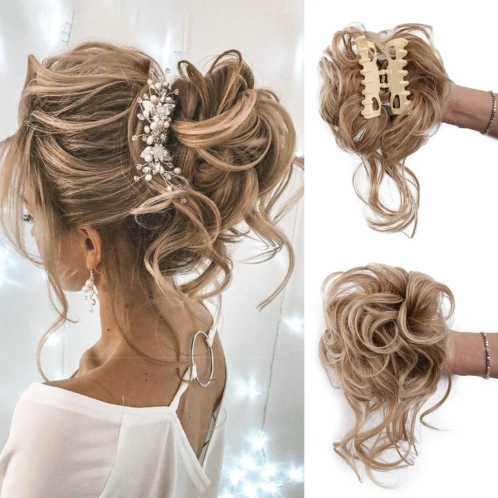 Tousled Updo Messy Bun Hair Piece - Curly Elastic Bun Scrunchie - lily supply