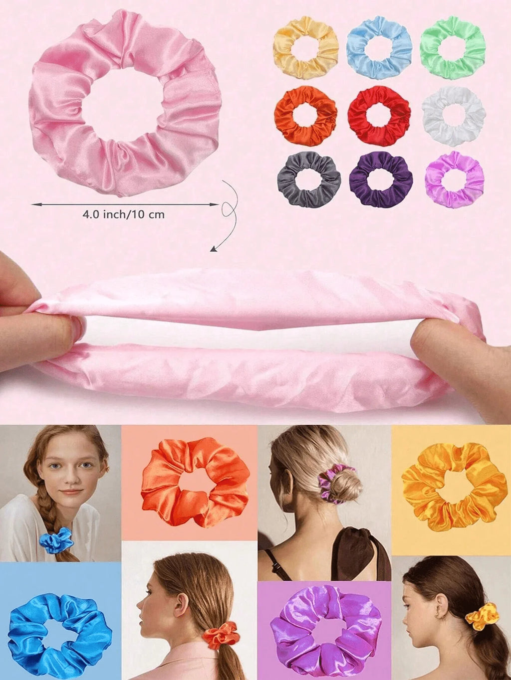 10pc LED Light Up Hair Scrunchie - Elastic Satin Party Ponytail Holder - lily supply