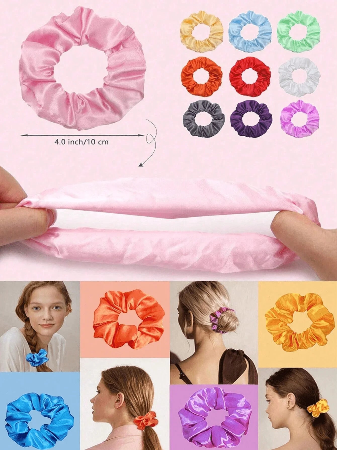 10pc LED Light Up Hair Scrunchie - Elastic Satin Party Ponytail Holder - lily supply