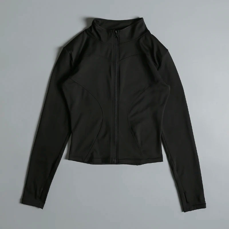 Women's Zip Yoga Running Activewear Jacket - Long Sleeve Gym Workout Coat