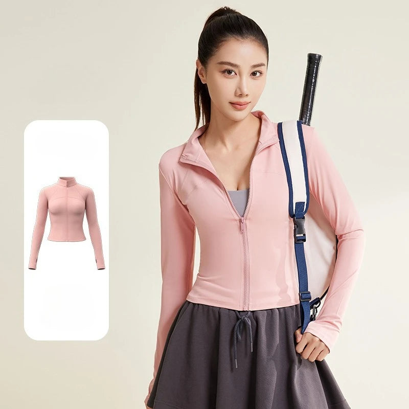 Women's Slim Zip Sports Yoga Coat - Long Sleeve Gym Running UV Protection