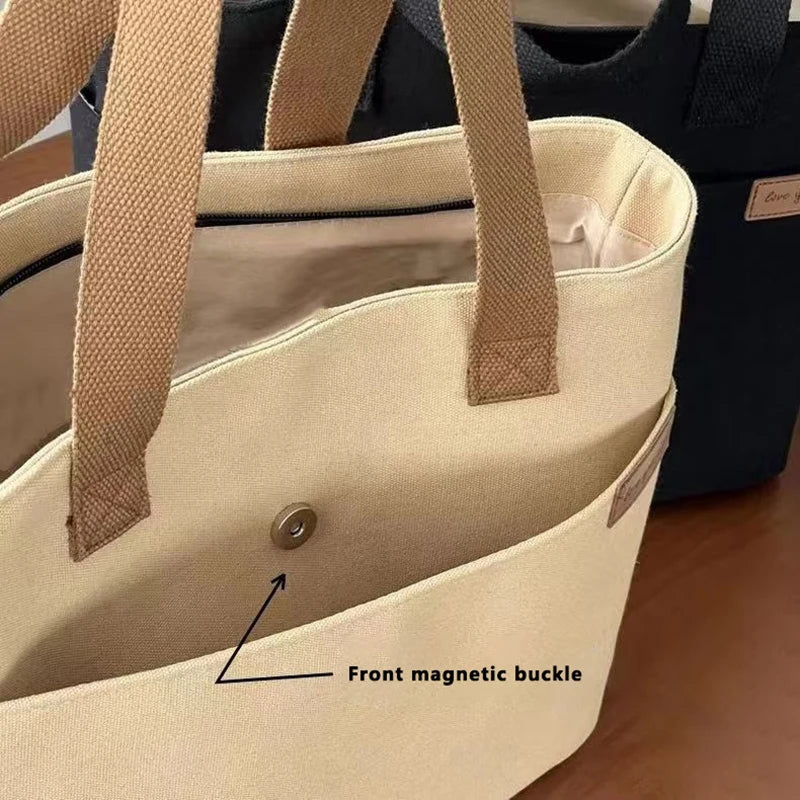 Women's 2-Layer Canvas Tote Bag - Large Capacity Student Commute Bag