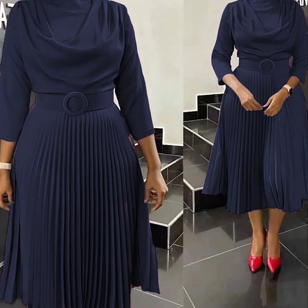 Women's Belted Formal Midi Work Dress