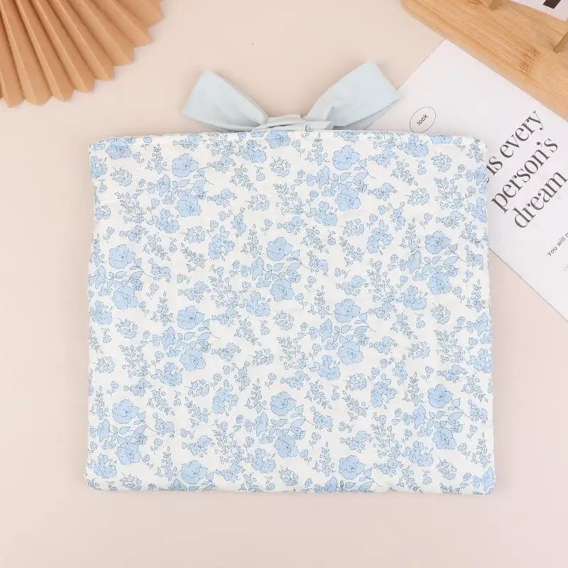 Blue Floral Bow Cotton Linen Tote Bag - Lightweight Daily & Beach Shoulder Bag - lily supply