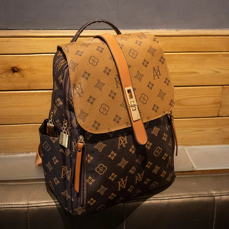 Backpack Women's 2026 New Retro Casual Old Flower Large Capacity School Bag Backpack Printing Fashion Trend Line Big Bag