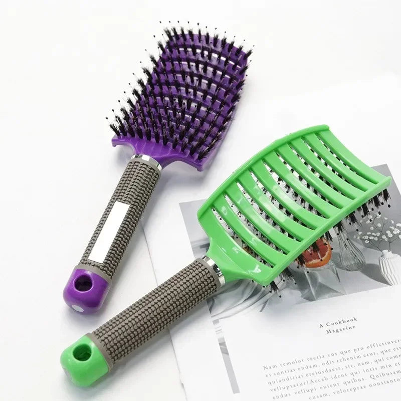 Exfoliating Bristle Hair Brush - Wet Curly Comb Salon Styling Tool