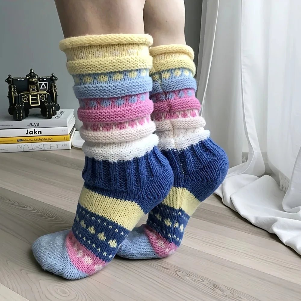 1 Pair Trendy Women's Colorful Striped Socks - lily supply
