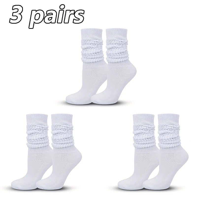 Women's White Solid Pile - Up Mid Length Socks – Casual Cotton Socks - lily supply
