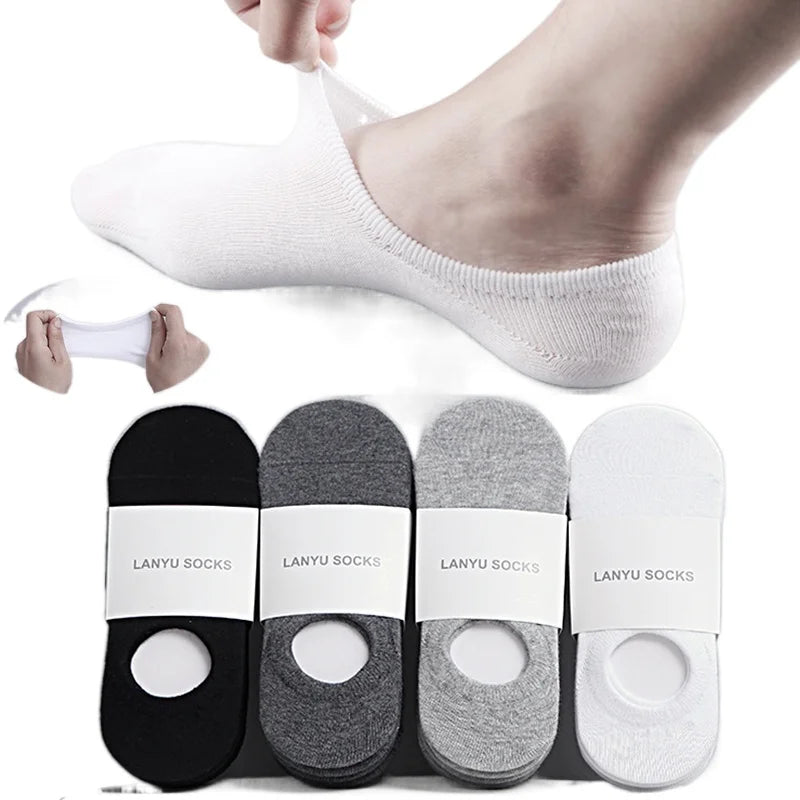 Men's Invisible Silicone Ankle Boat Socks - 5 Pairs Cotton No - Show Slippers - lily supply
