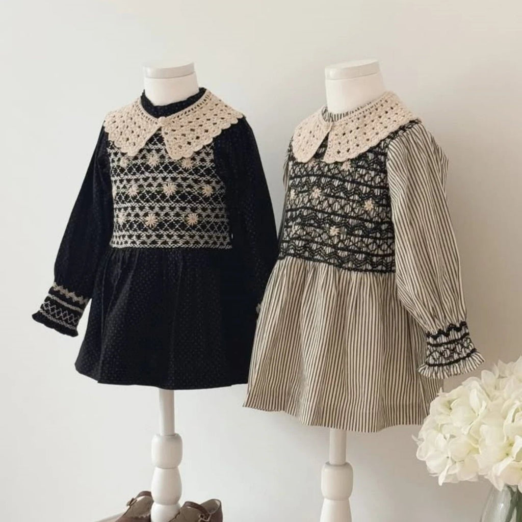 Girls Dresses 2025 Autumn Winter Christmas Princess Dress Korean Children's Clothing Embroidered Flower Patterned Shirts Dress - lily supply