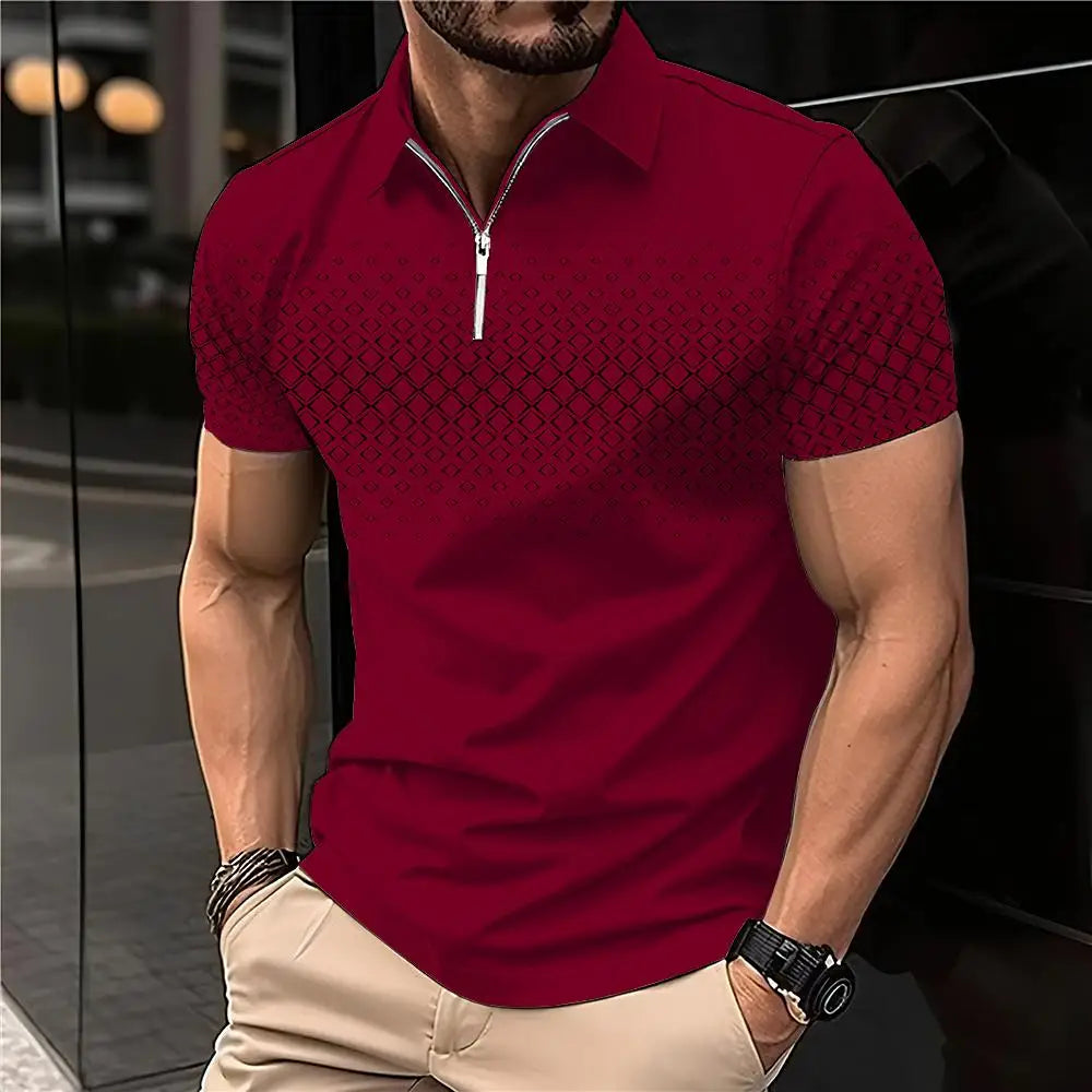Men's 3D Print Striped Polo T-Shirt