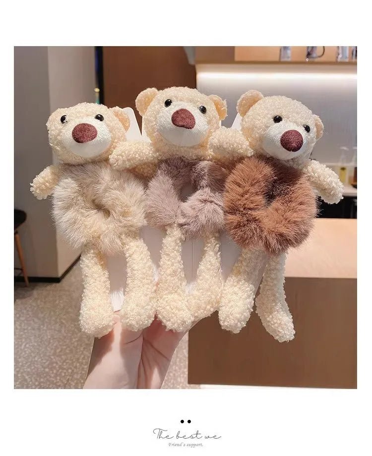 Plush 3D Bear Kawaii Scrunchie - Sweet Cartoon Hair Tie Headband - lily supply