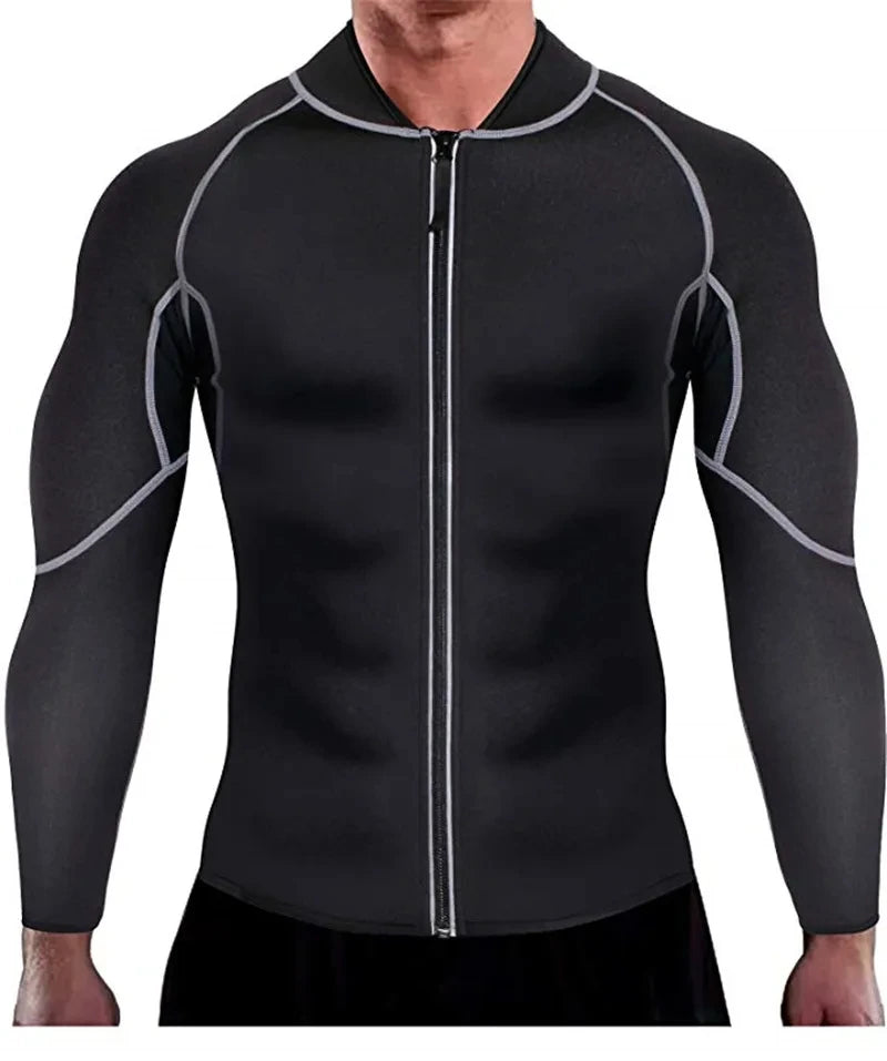 Men's Sauna Sweat Jacket - Weight Loss Body Shaper Gym Fitness Zip Undershirt