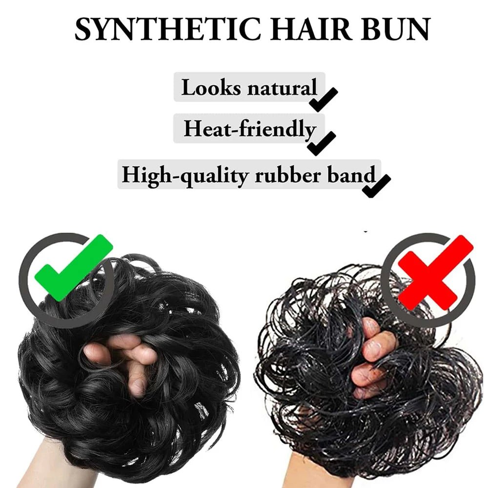 Synthetic Wavy Donut Hair Bun Wig - Curly Ponytail Extension Scrunchie - lily supply