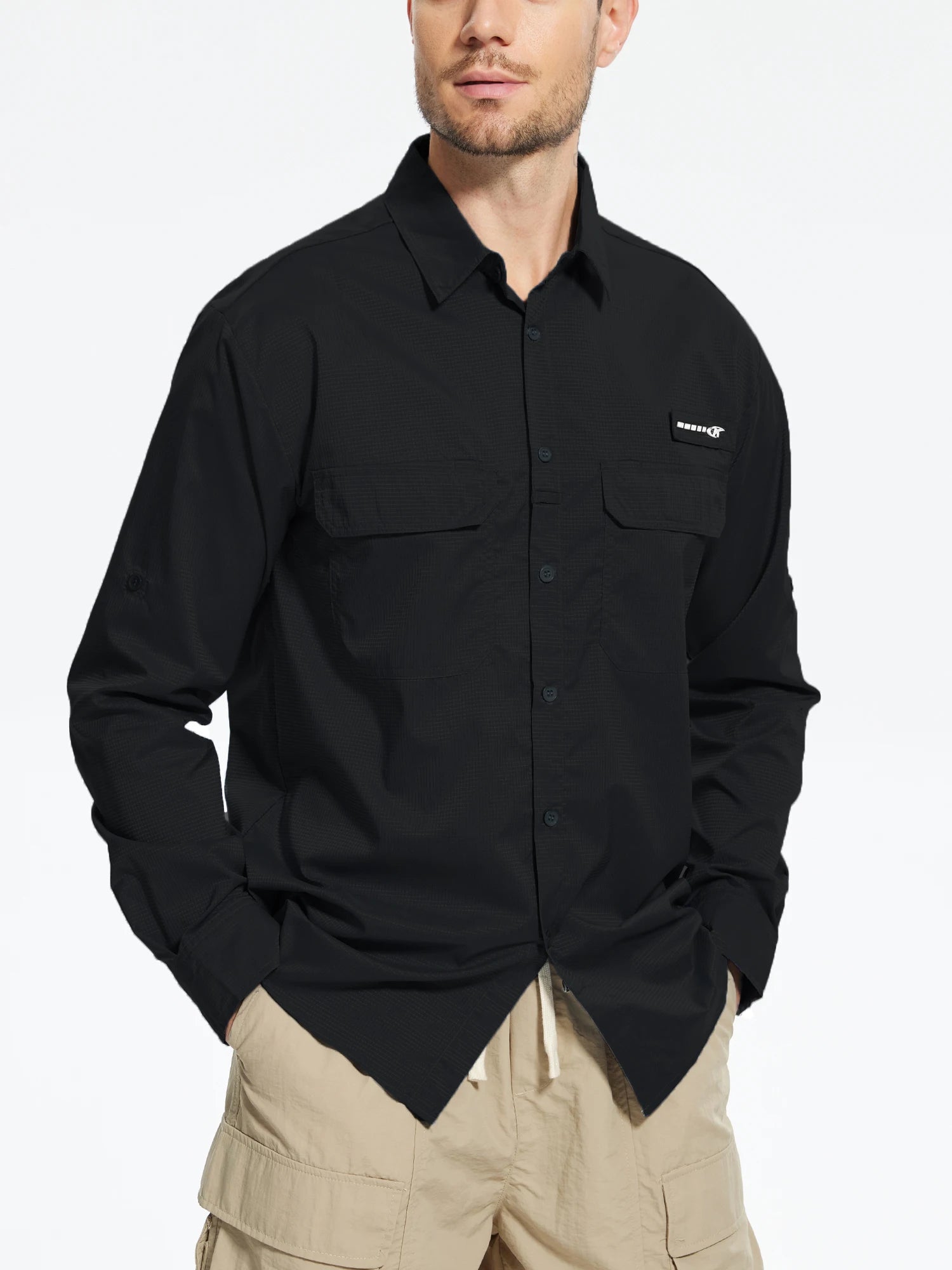 Summer Men's UPF 50+ Casual Long Sleeve Fishing Shirts, Lightweight Tactical Button Down Shirt with Breathable Back Mesh