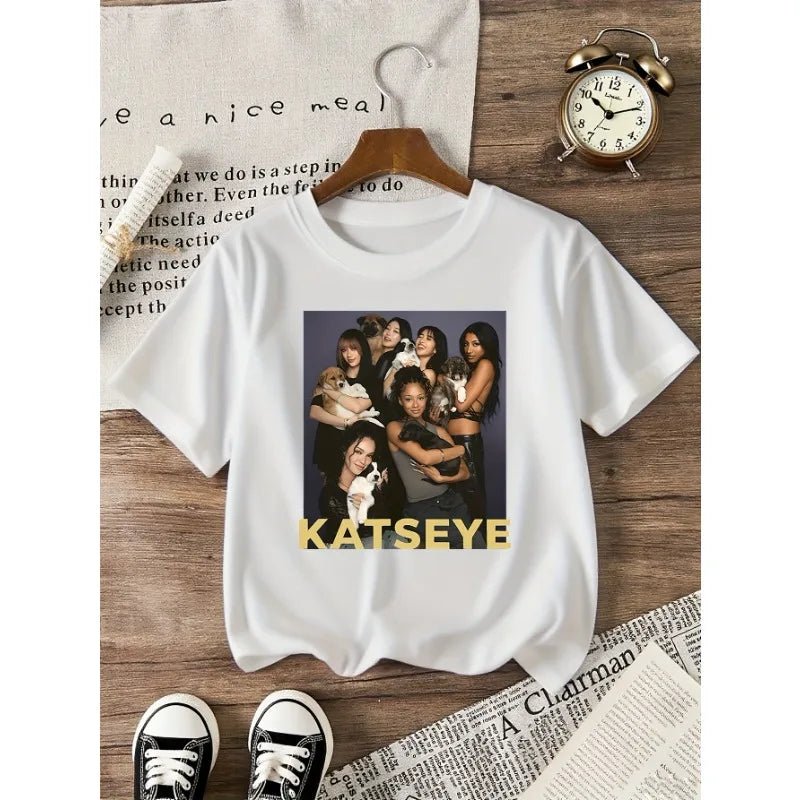 Girls' Graphic T-shirt Suitable for Children Featuring KATSEYE Print Design Casual Short Sleeves Crew Neck - lily supply