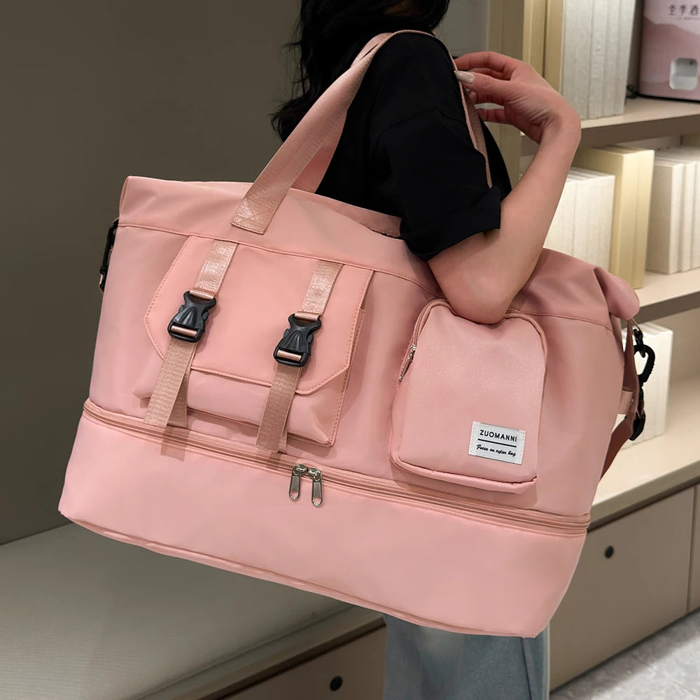 Large Capacity Carry on Travel Bag for Women, Weekender Overnight Duffel Bag with Shoe Compartment, Gym Bag with Wet Pocket