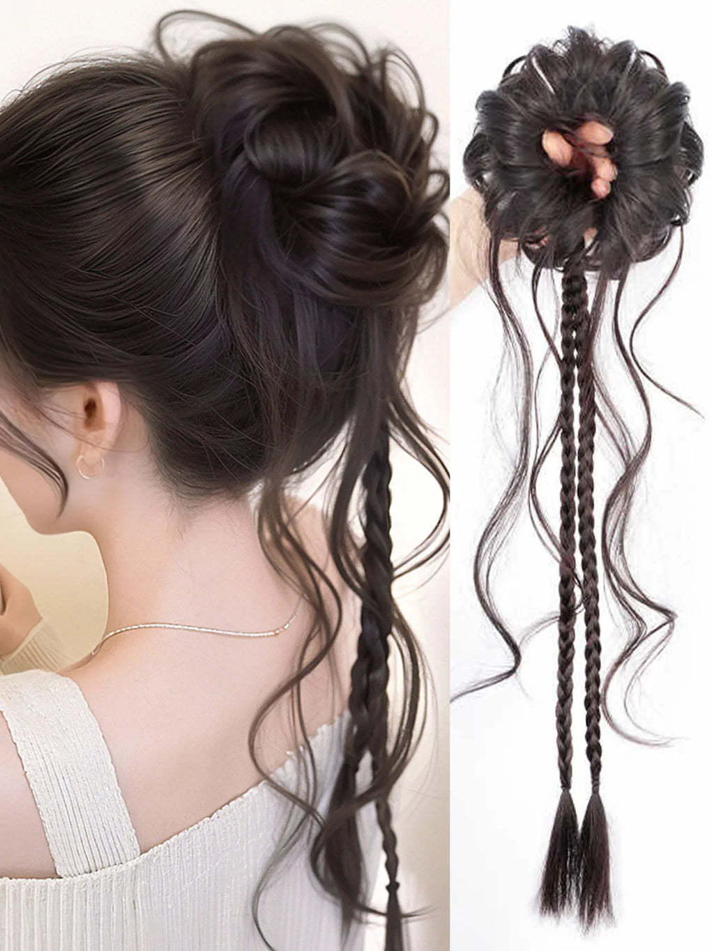 Synthetic Messy Curly Hair Bun Chignon - Y2K Elastic Scrunchy - lily supply