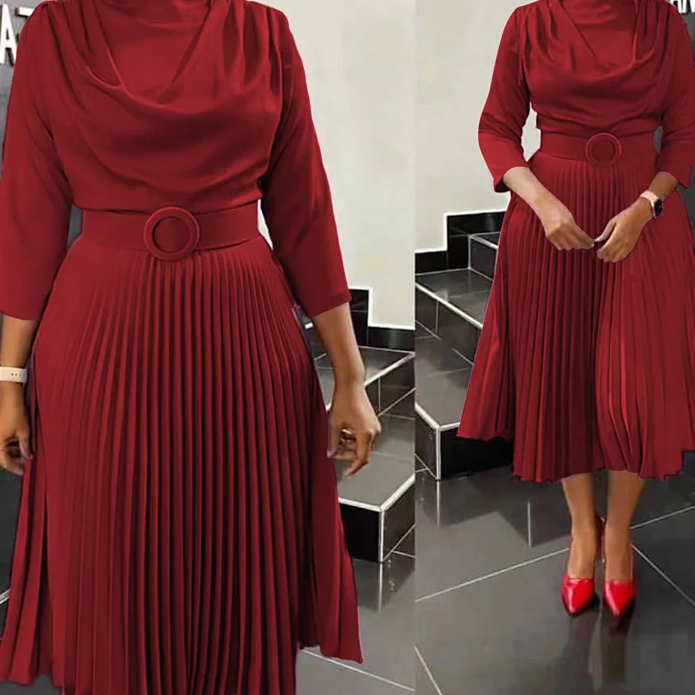 Women's Belted Formal Midi Work Dress