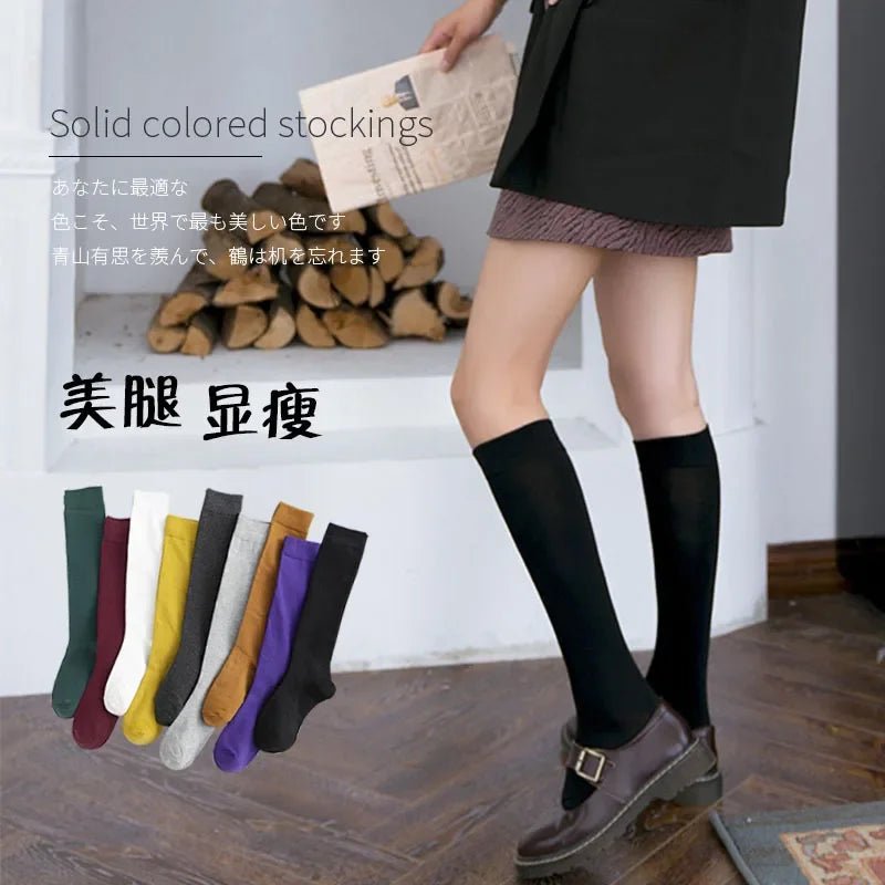 Women's Cotton Knee High Black Calf Socks – Classic Long Socks - lily supply