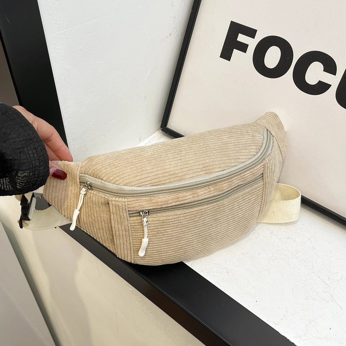 Women's Corduroy Waist Bag – Crossbody Chest Bag & Fanny Pack