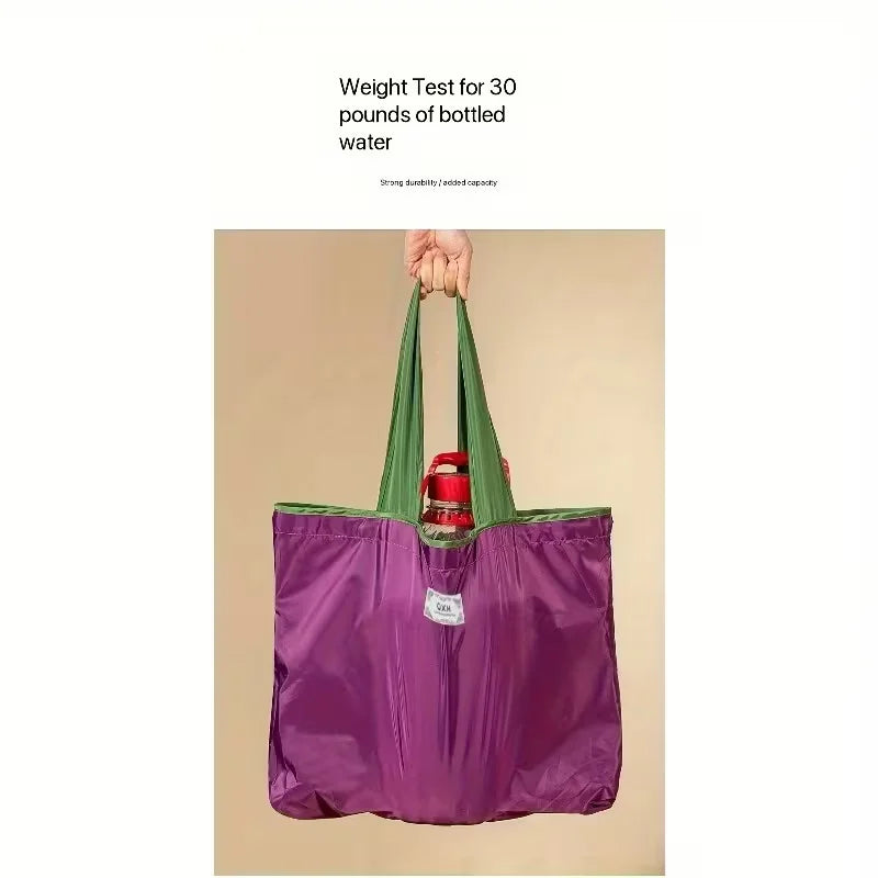 Large Foldable Tote Bag - Geometric Print Drawstring for Grocery Gym Travel