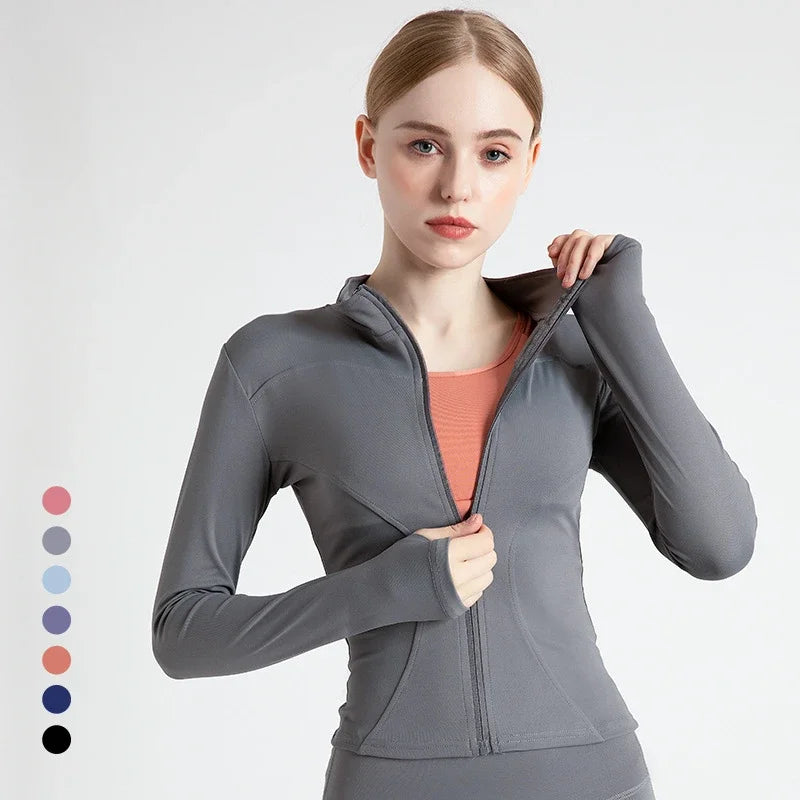 Women's Stand Collar Yoga Fitness Long Sleeve Top - High Elastic Loose Exercise