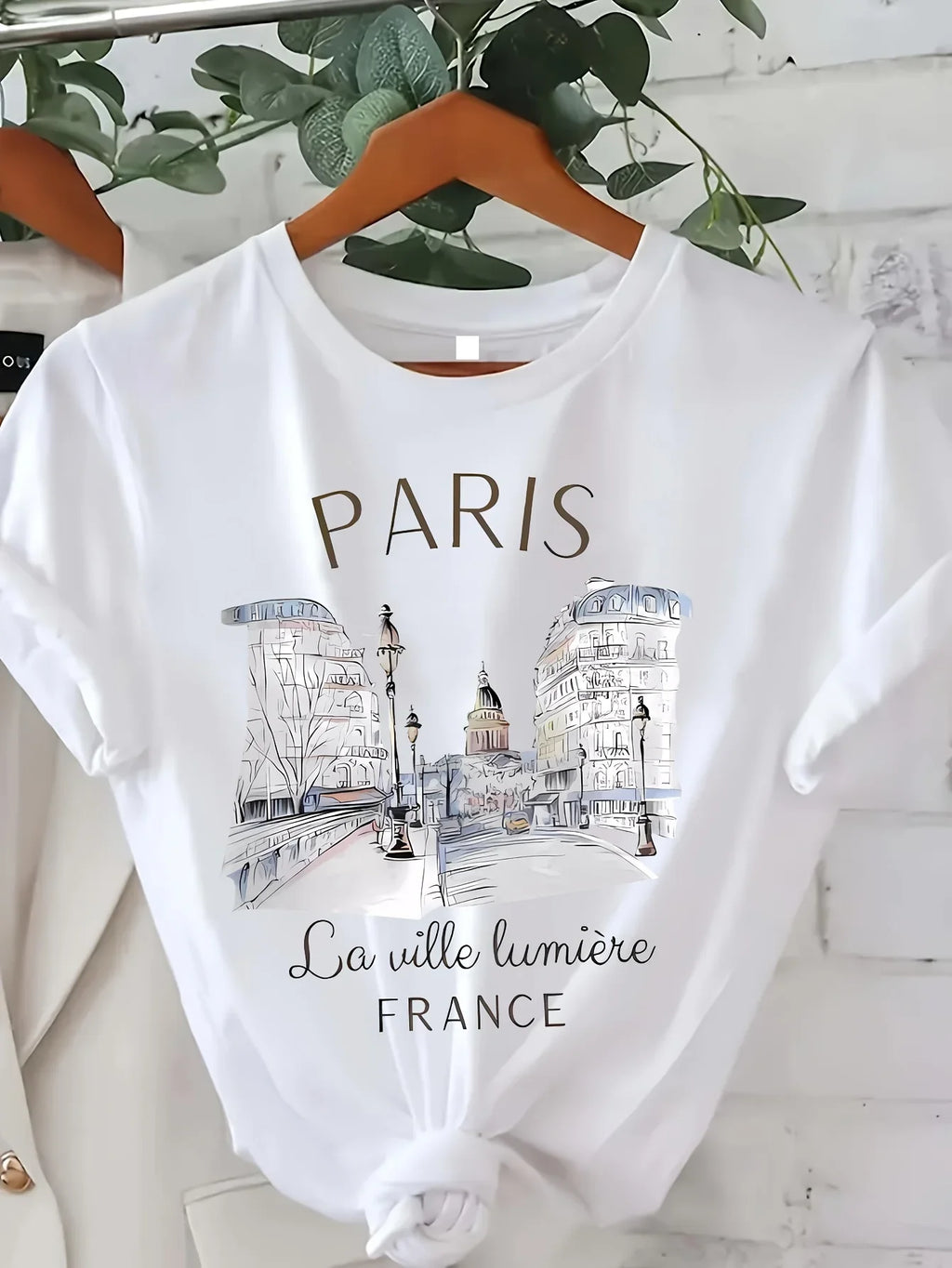 90s T Shirt Paris Women Print T-shirt Girl Short Sleeve Crew Neck Casual Top for Summer Spring Women's Clothing - lily supply