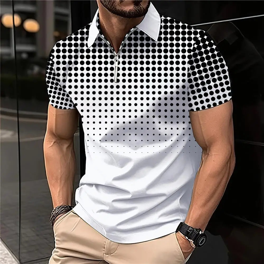 Men's 3D Print Striped Polo T-Shirt