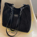 Women's Corduroy Plush Tote Bag - Large Capacity Commuter Travel Shoulder Bag