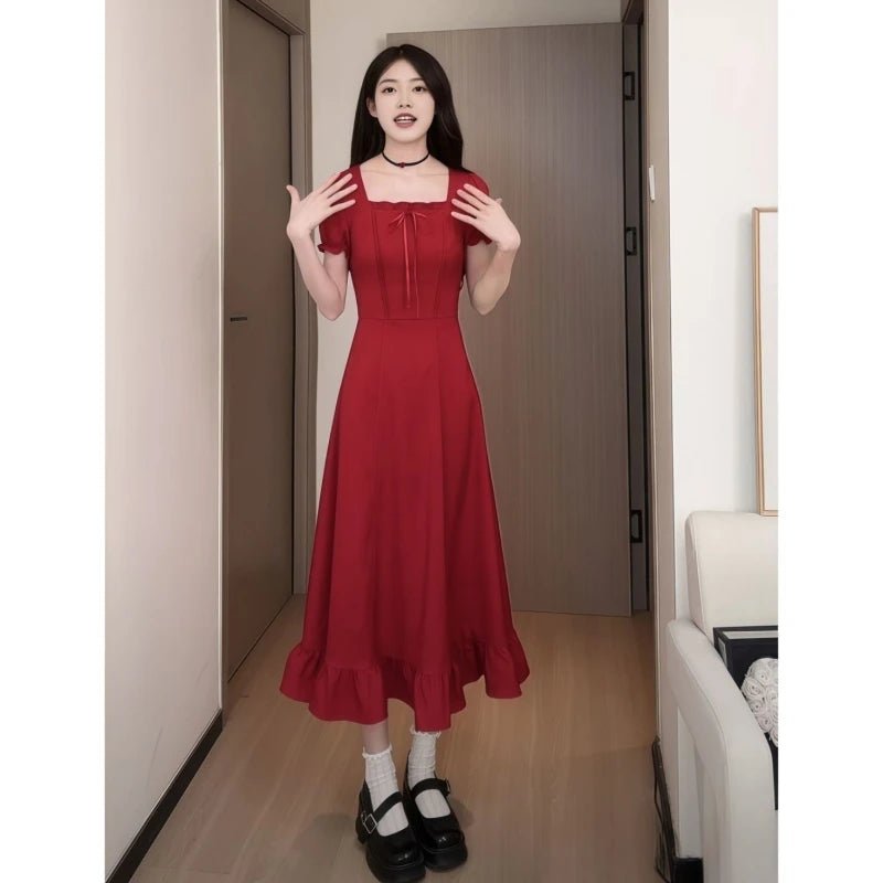 Women's Fashion 1 Dress Four Wear Method Lady Graceful Retro Square Collar Short Sleeve Black Dresses 2025 New Dinner Party Gown - lily supply