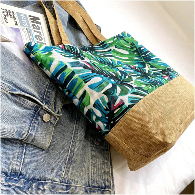 Women's Floral Printed Beach Shopping Large Capacity Tote Bag