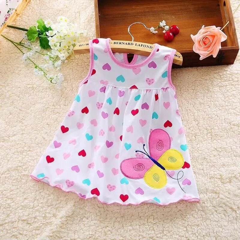 Baby Girl Cotton Sleeveless Dress - Printed & Embroidery Summer