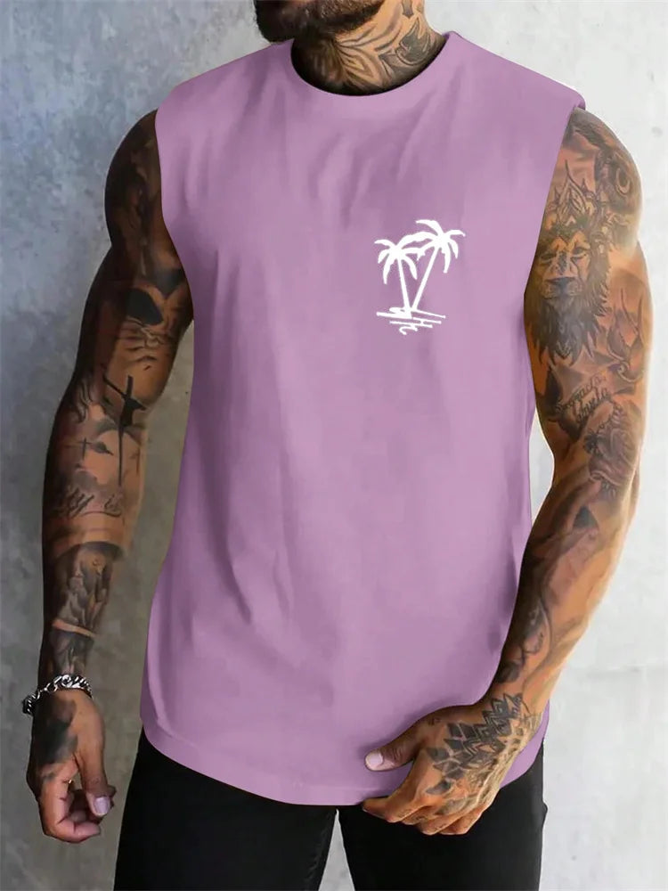 Men's Casual Coconut Tree Sleeveless Fitness Vest Top