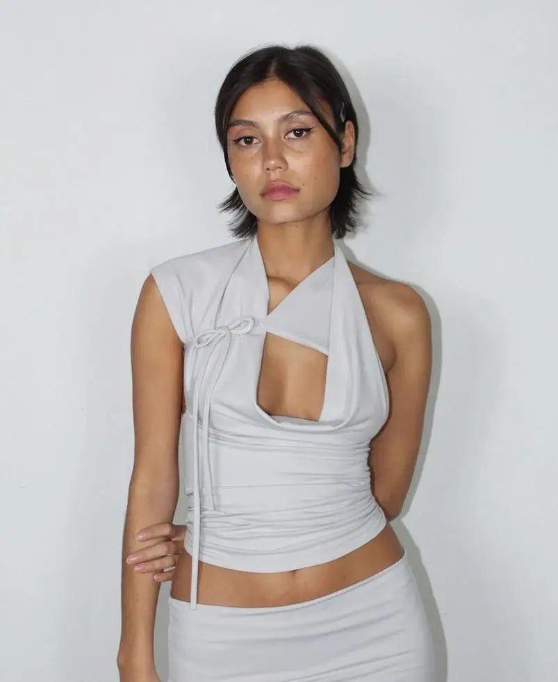 Women's Lace Up Halter Backless Crop Top