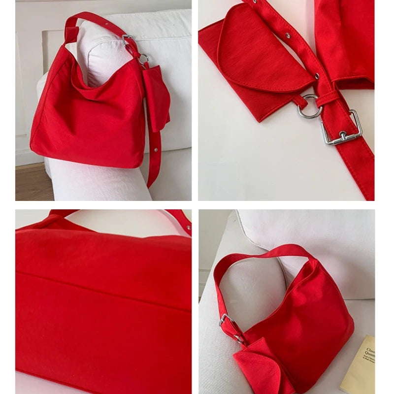 Women Canvas Shoulder Bags Work Travel Tote Women's Handbags Large Capacity Bag Solid Color Simple Casual Commuter Bag