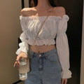 Women's Puff Sleeve Off Shoulder Crop Top - Ruffle Tunic Blouse