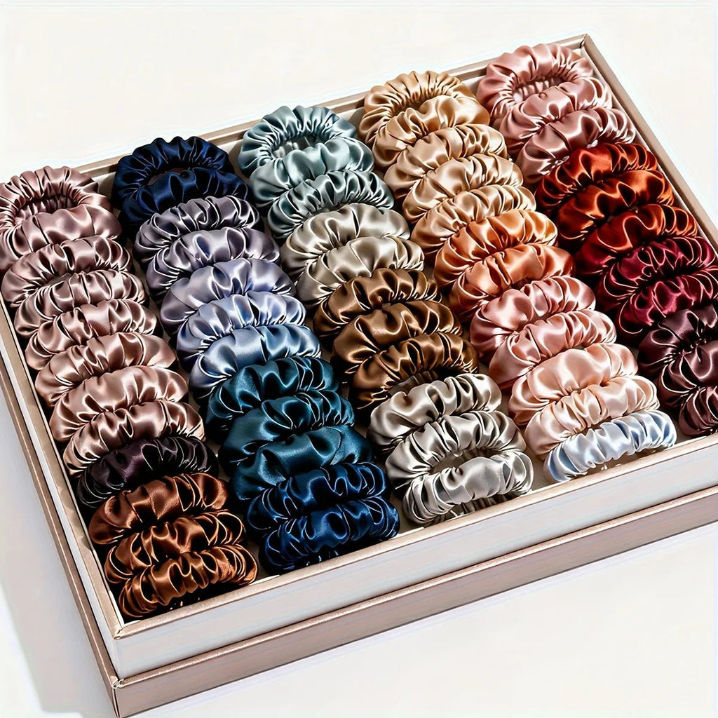19pcs Non - Damaging Thin Scrunchies Set - Multi - Colour Mix - lily supply