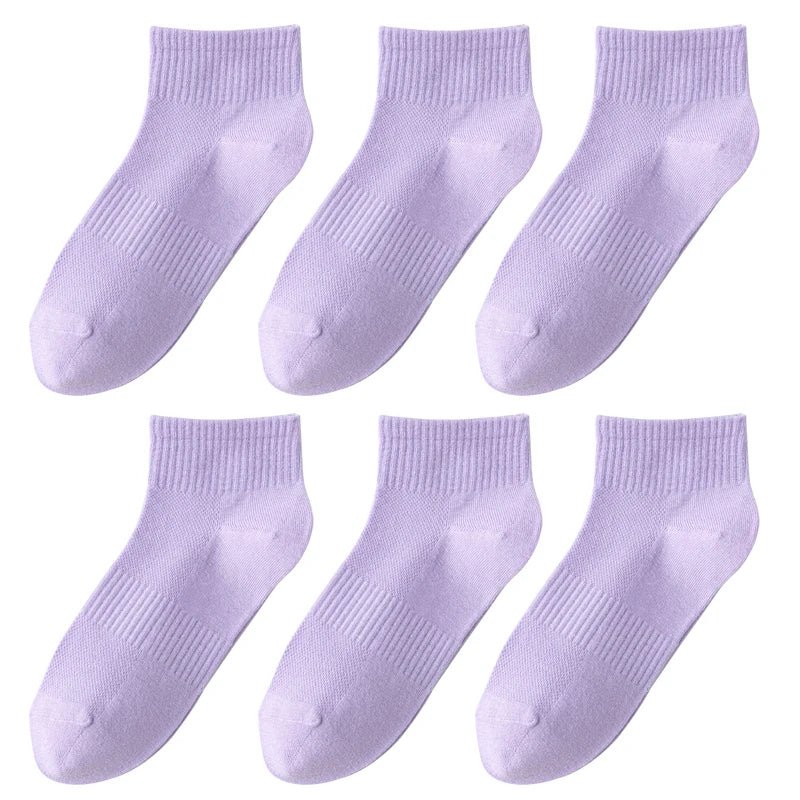 Women's 100% Cotton Short Sports Socks - 6 Pairs Breathable Mesh Low Top - lily supply