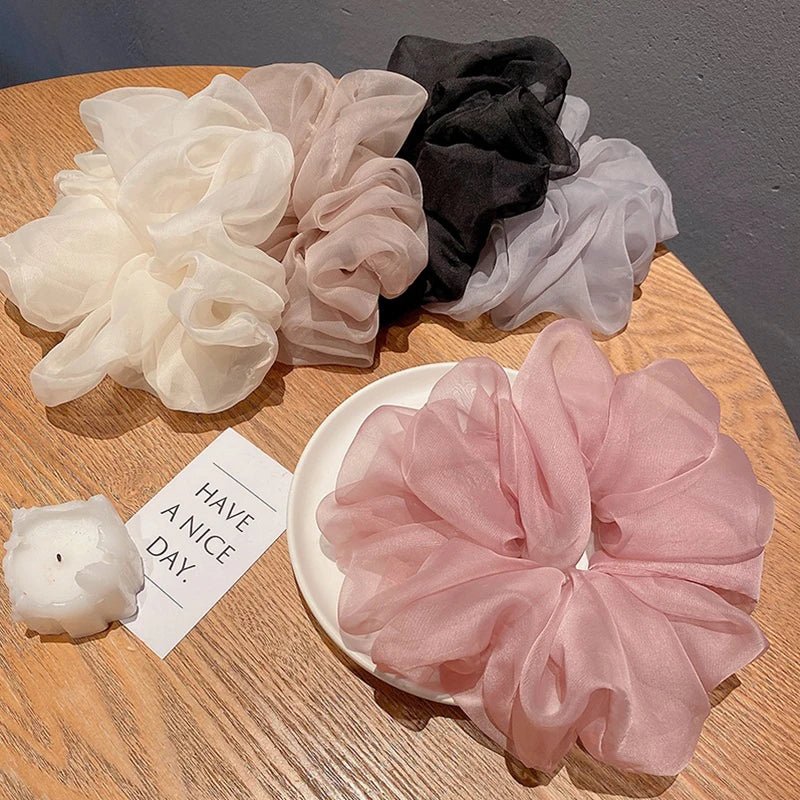 Oversized Organza Chiffon Scrunchie - Korean Large Elastic Hair Bands - lily supply