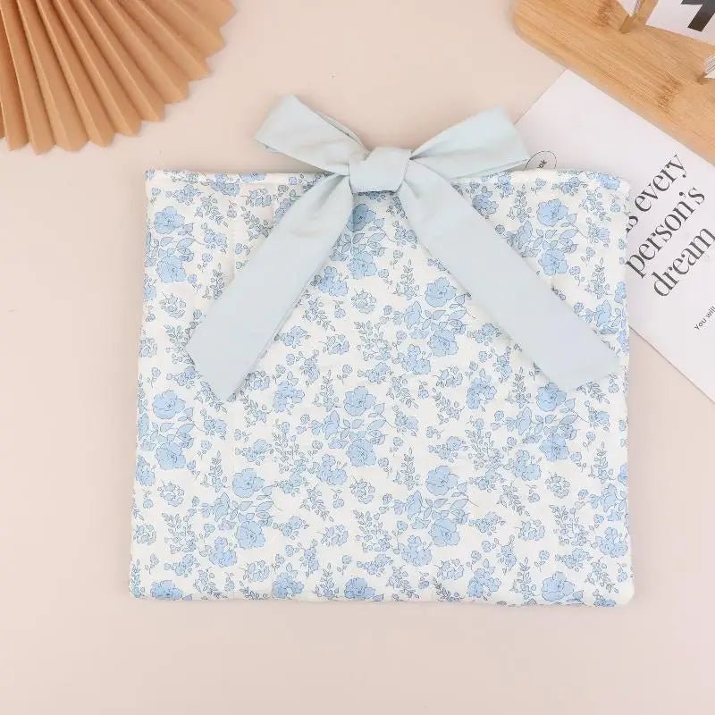 Blue Floral Bow Cotton Linen Tote Bag - Lightweight Daily & Beach Shoulder Bag - lily supply