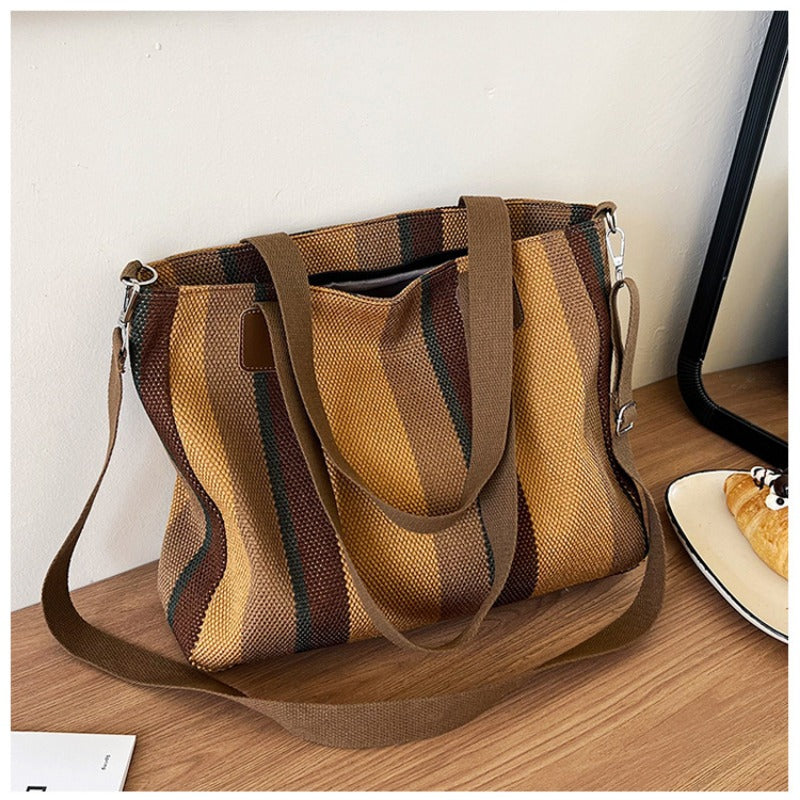 Women's Striped Canvas Crossbody Shoulder Bag - Large Tote 2023