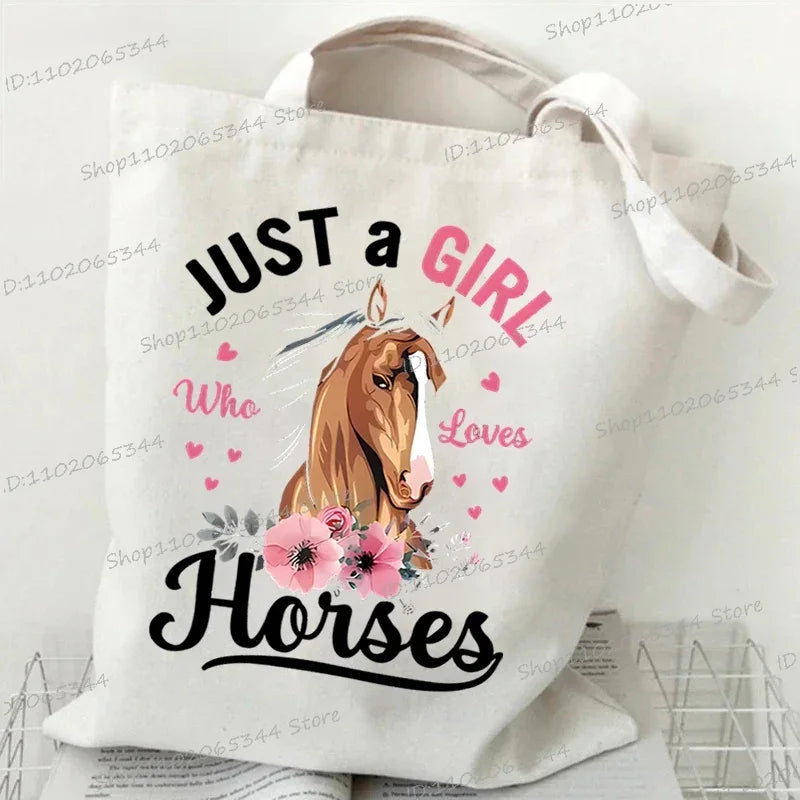 Women's Horse Print Canvas Large Capacity Tote Bag