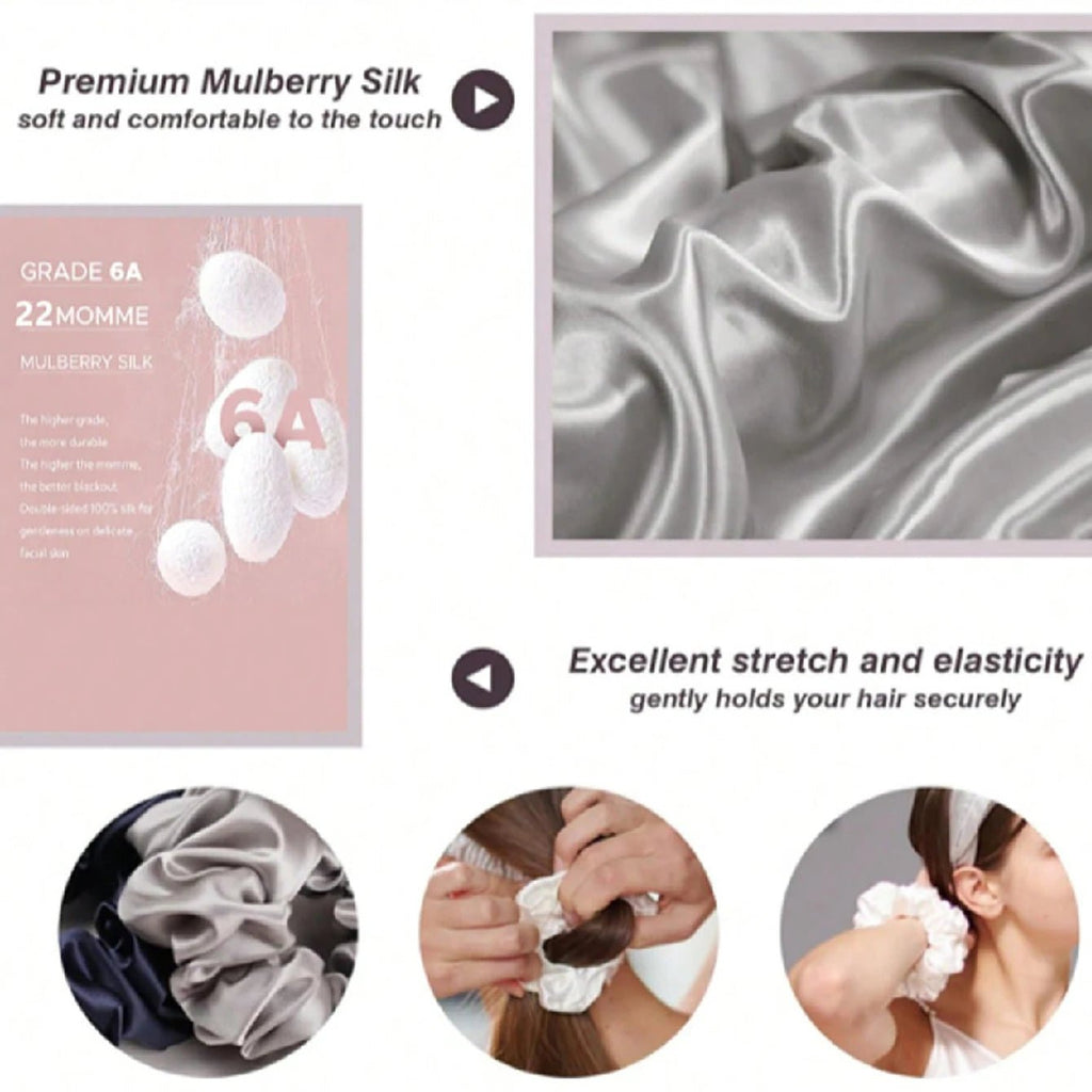 3pcs 100% Pure Mulberry Silk Handmade Scrunchie Hair Ties - lily supply