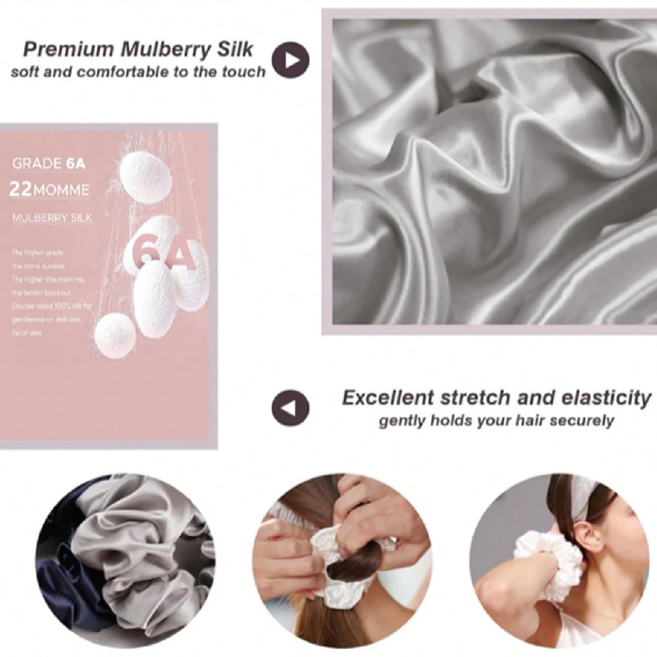 3pcs 100% Pure Mulberry Silk Handmade Scrunchie Hair Ties - lily supply