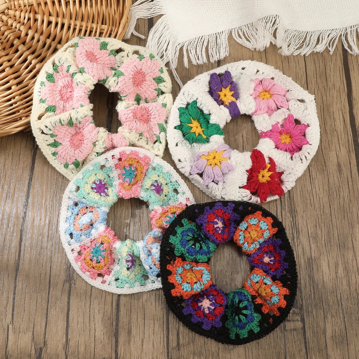 Knitting Crochet Flower Fabric Scrunchies - Spring Elastic Hair Ties - lily supply