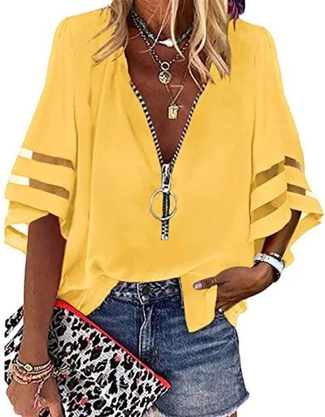 Women's Vintage Zipper Off Shoulder Blouse