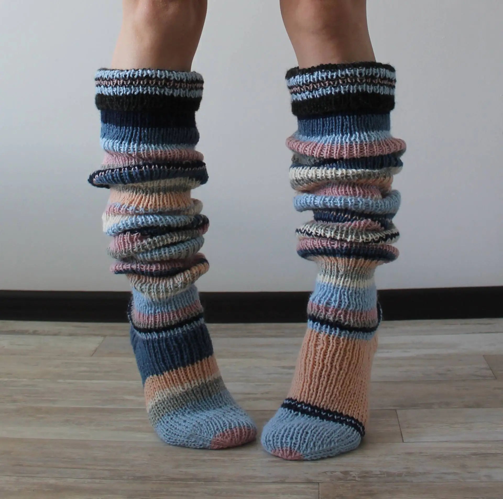 Women's Wool Knee Socks & Leg Warmers - Y2K Striped Knitted Stacked Socks - lily supply